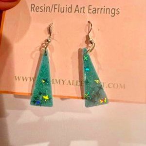 gorgeous green/teal glittery earrings, lightweight, one of a kind